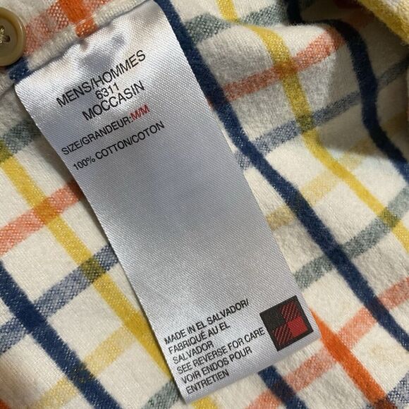 Wooolrich Men's Flannel Shirt M Ivory Plaid Button Down Flap Pocket Y2K Vintage - Picture 7 of 7